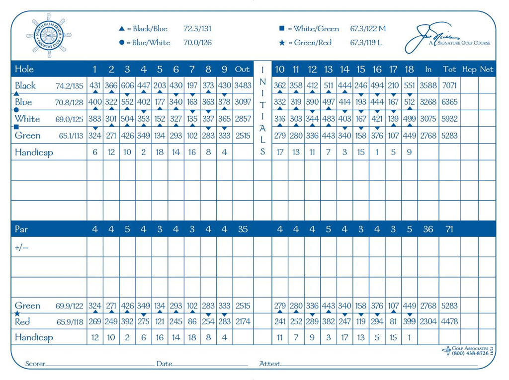 North Palm Beach golf league, golf league at North Palm Beach Country Club, North Palm Beach Country Club scorecard